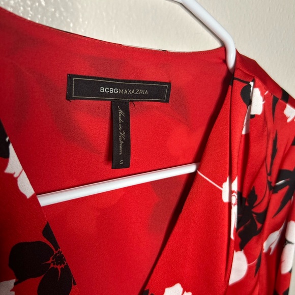 BCBGMaxAzria Red Floral Wrap Blouse - Picture 3 of 8